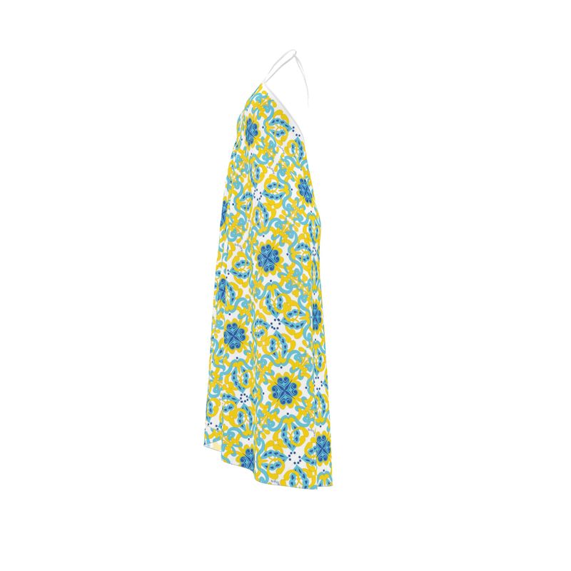 Amalfi Pattern Halterneck Backless Silk Dress