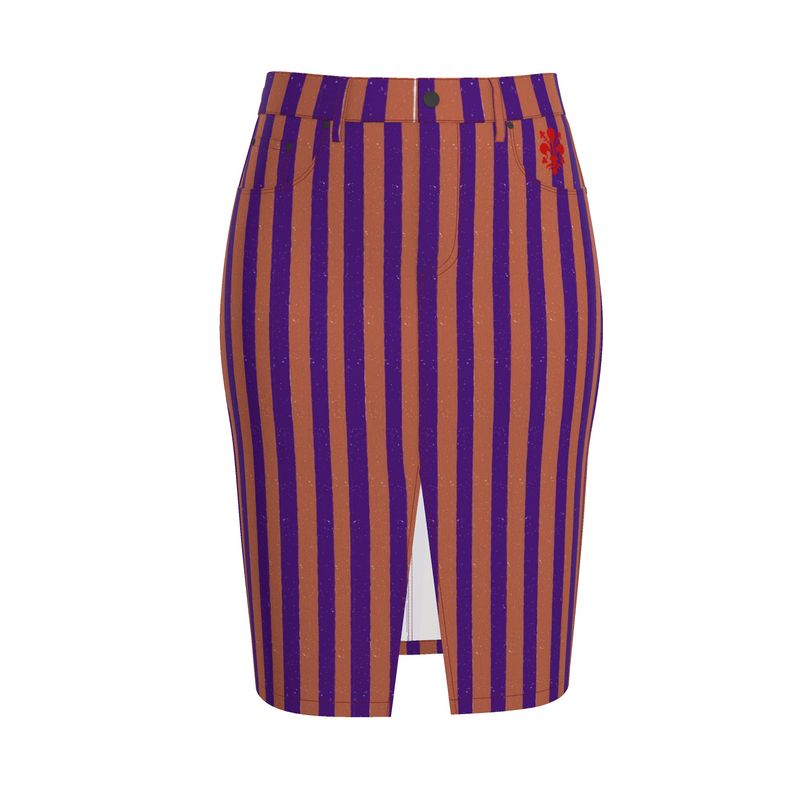 Arte Firenze Terracotta Striped Denim Midi Skirt