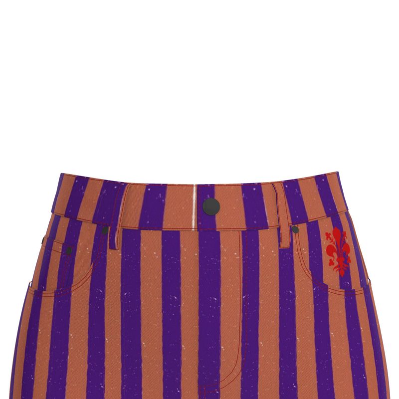 Arte Firenze Terracotta Striped Denim Midi Skirt