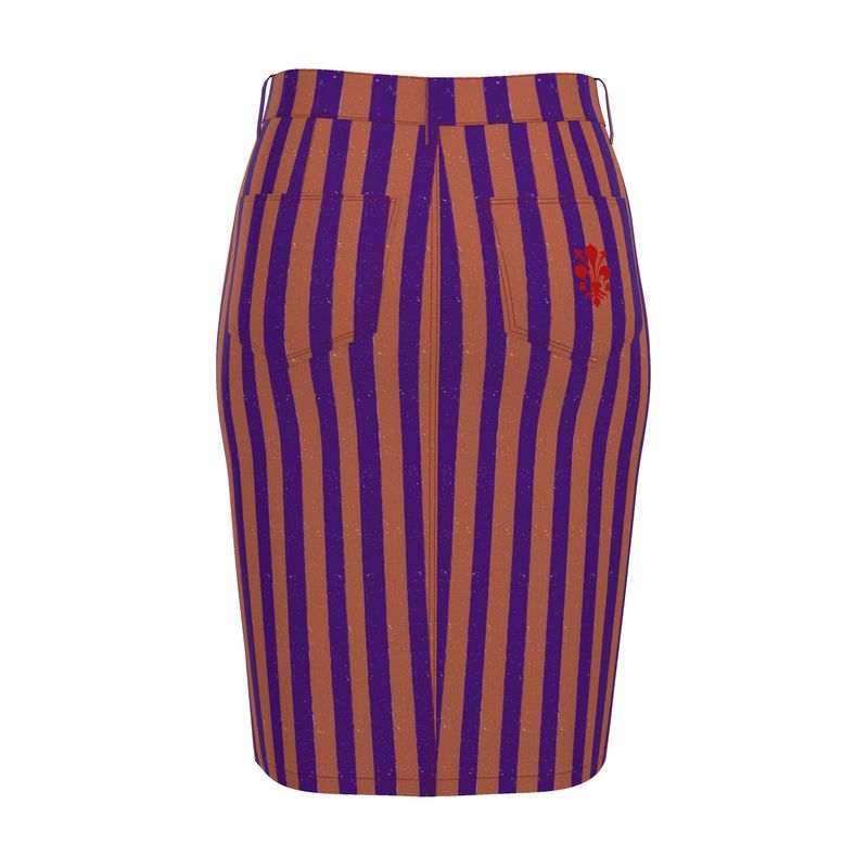 Arte Firenze Terracotta Striped Denim Midi Skirt