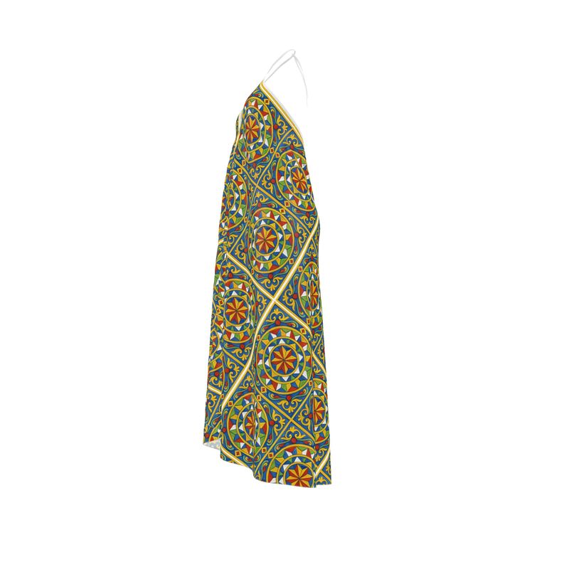 Sicilian Design Silk Halterneck Backless Dress