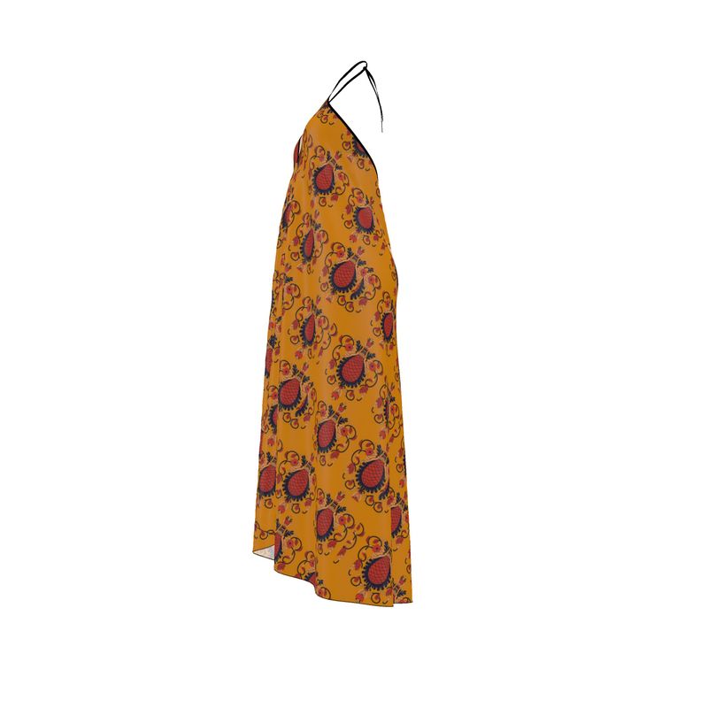 Arte Firenze Pine Cone Pattern Silk Halterneck Backless Dress