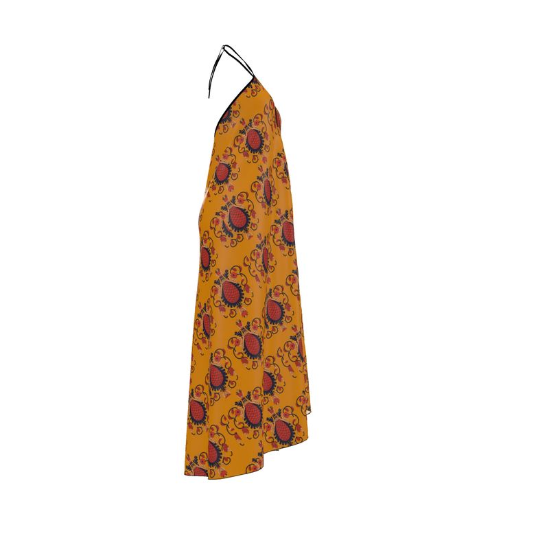 Arte Firenze Pine Cone Pattern Silk Halterneck Backless Dress