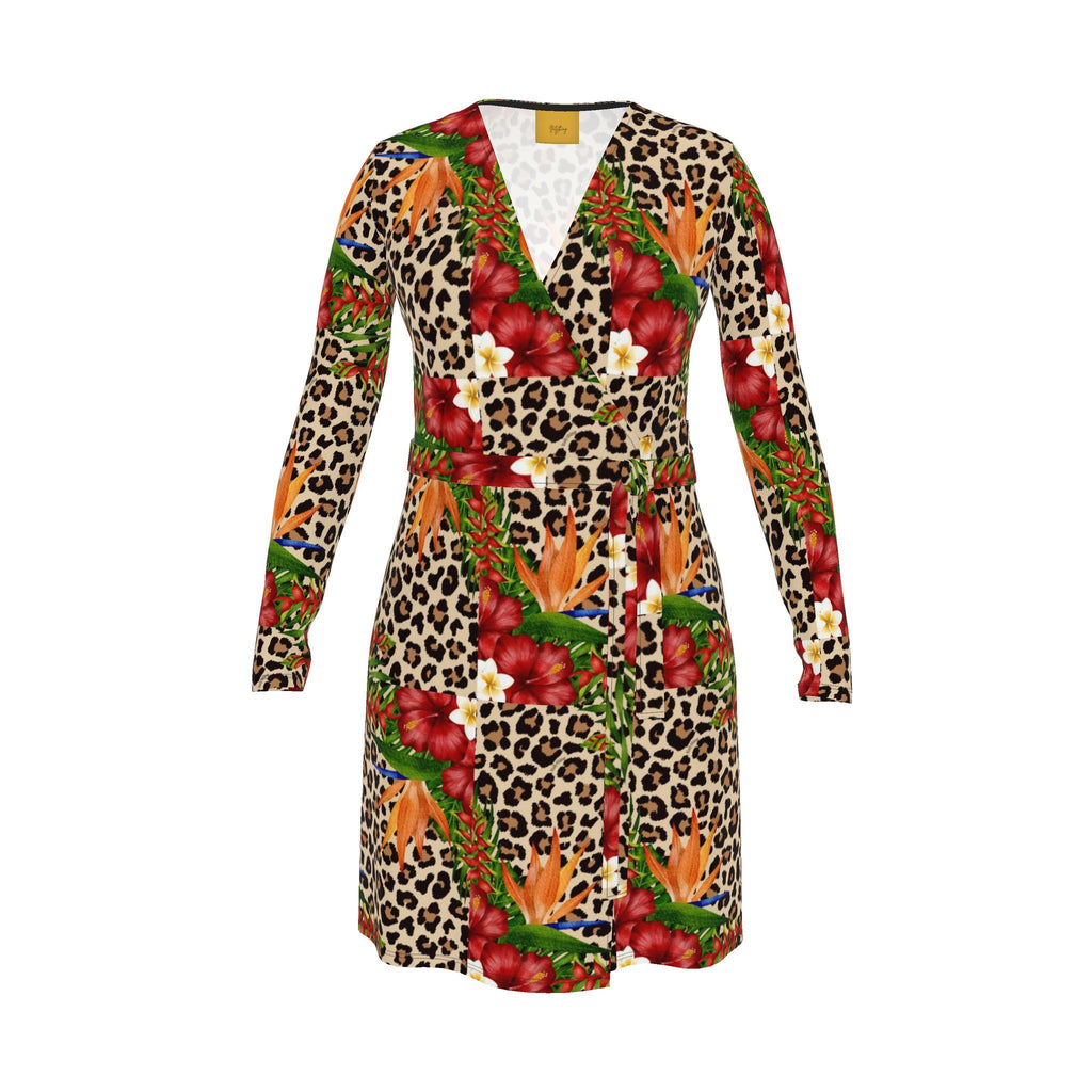 Leopard Flower Italian Designer Wrap Dress