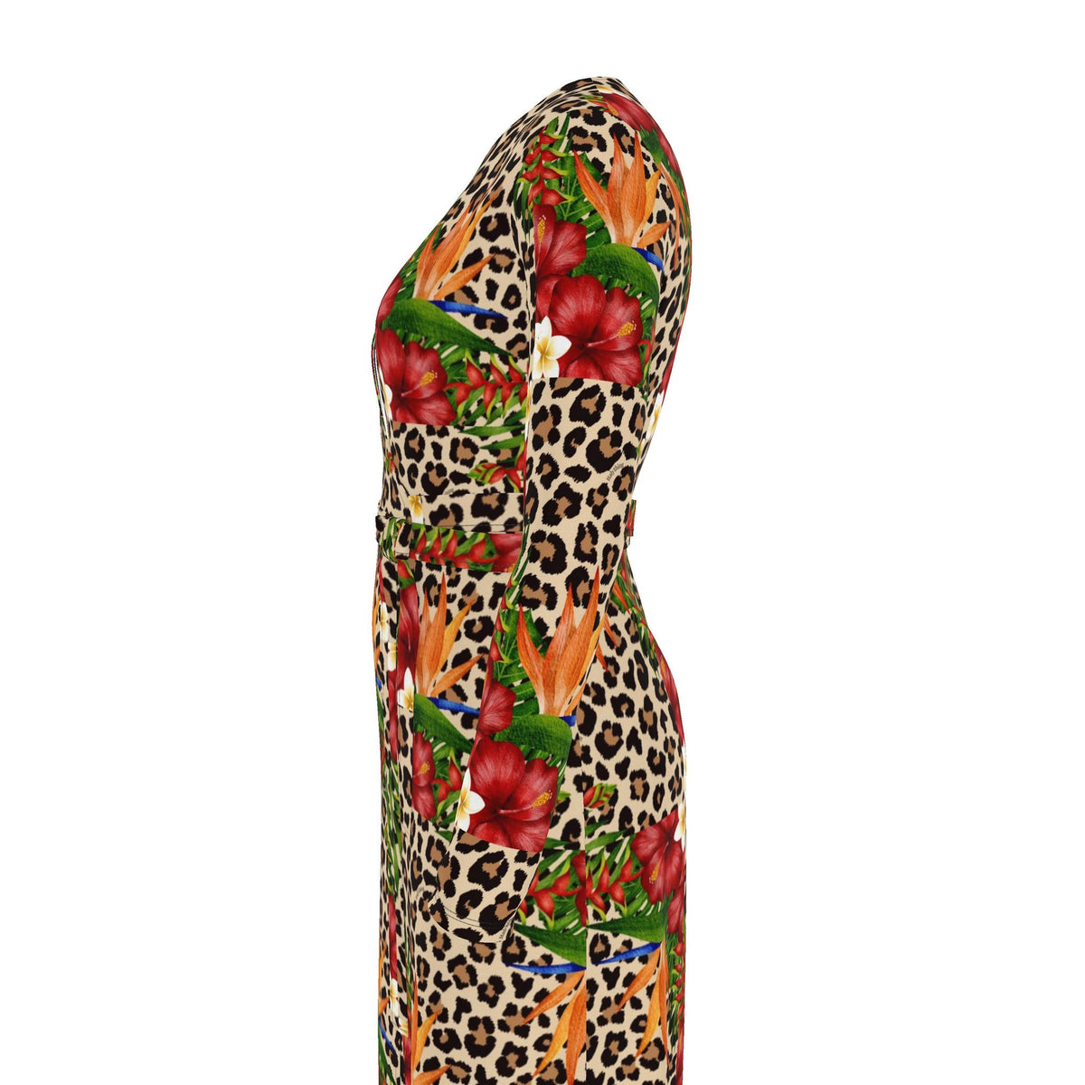 Leopard Flower Italian Designer Wrap Dress