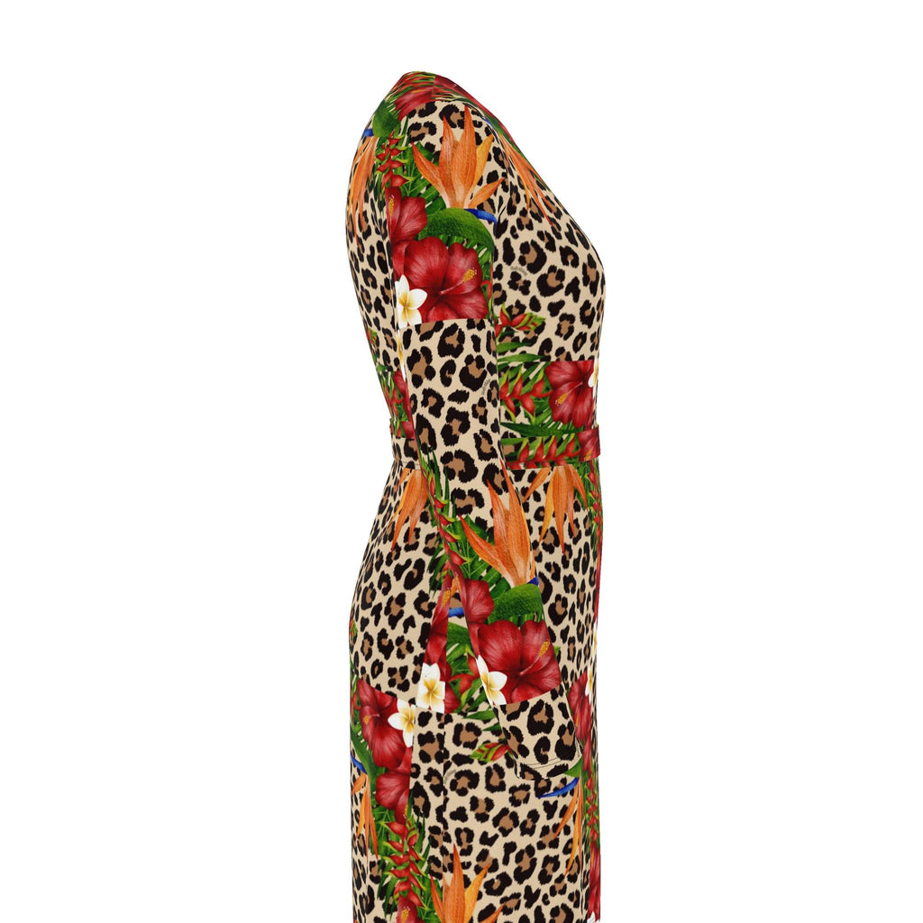 Leopard Flower Italian Designer Wrap Dress