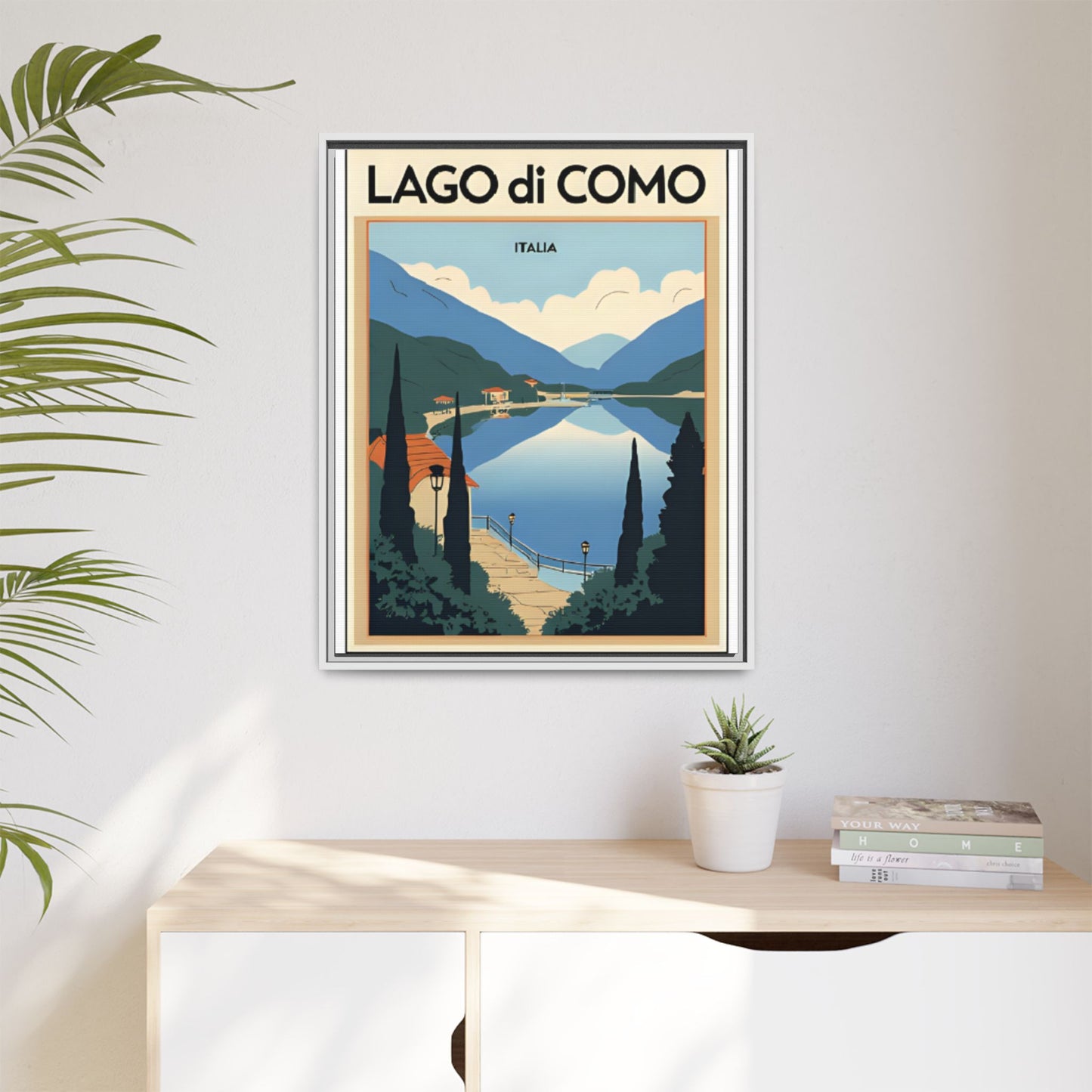 Scenic Framed Wall Art Print from the famous Como Lake, Lago di Como. Gift for Italian Lake Lovers.