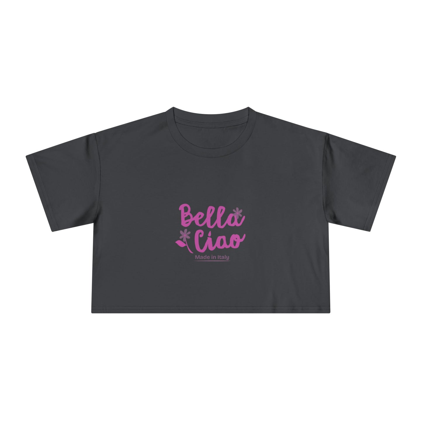 Bella Ciao Crop Tee — Feminine Italian Phrase Graphic Top