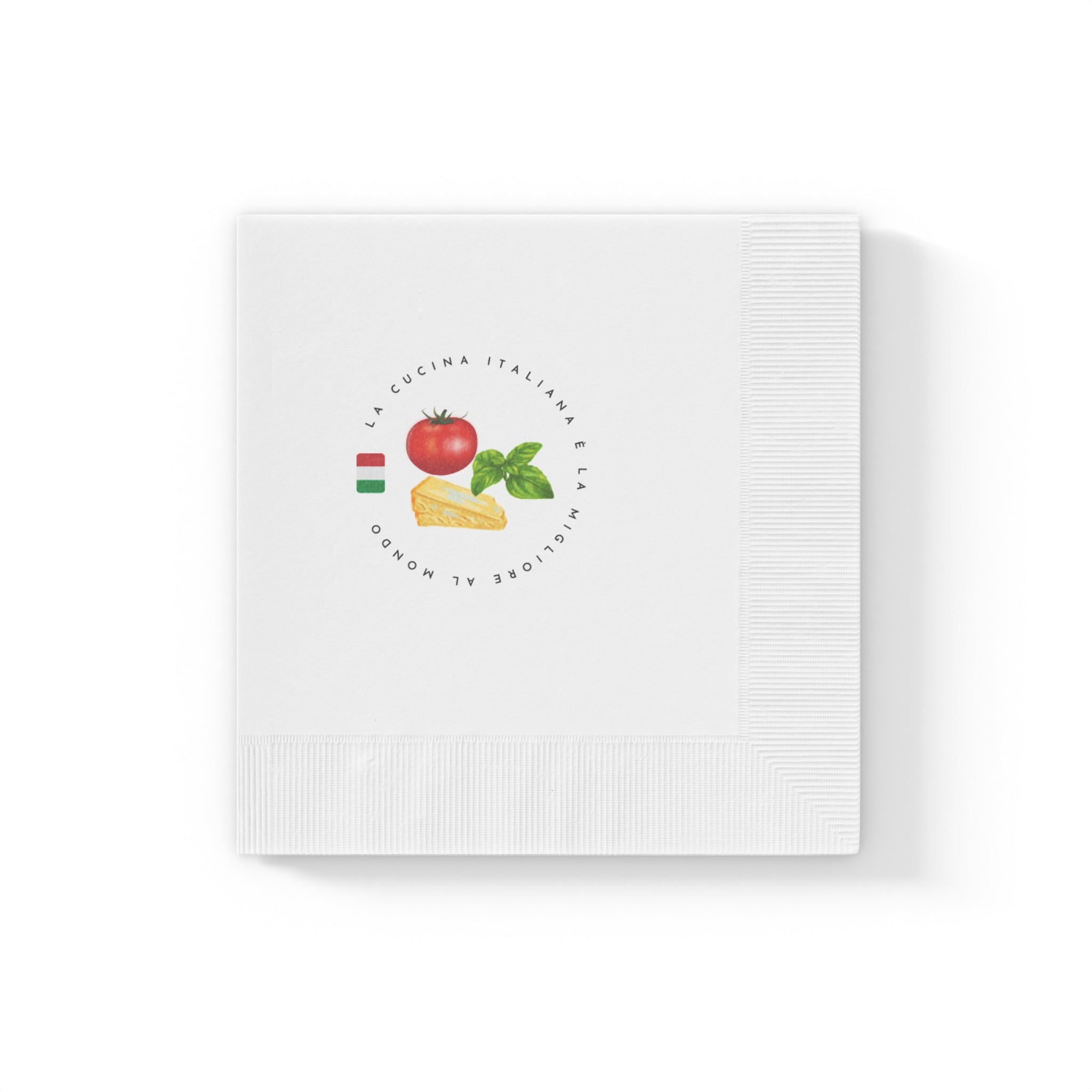 Italian Cuisine Logo White Coined Napkins