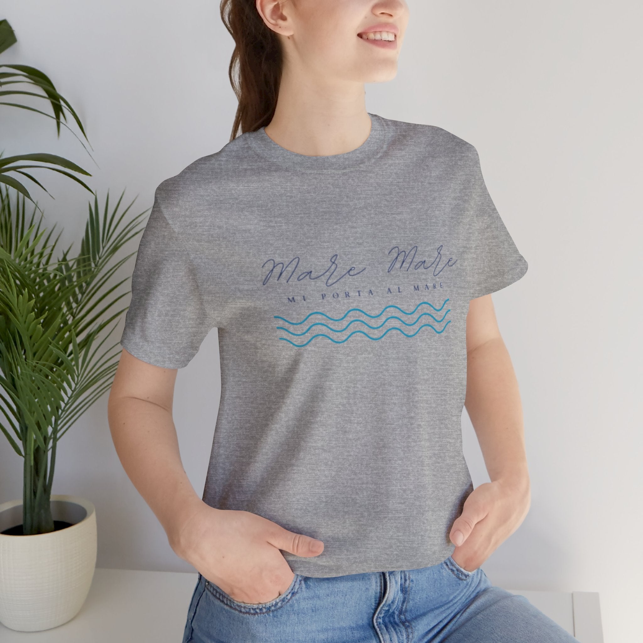 Italian Branded Summer Essential Jersey Short Sleeve Tee with Italian slogan: Mare Mare