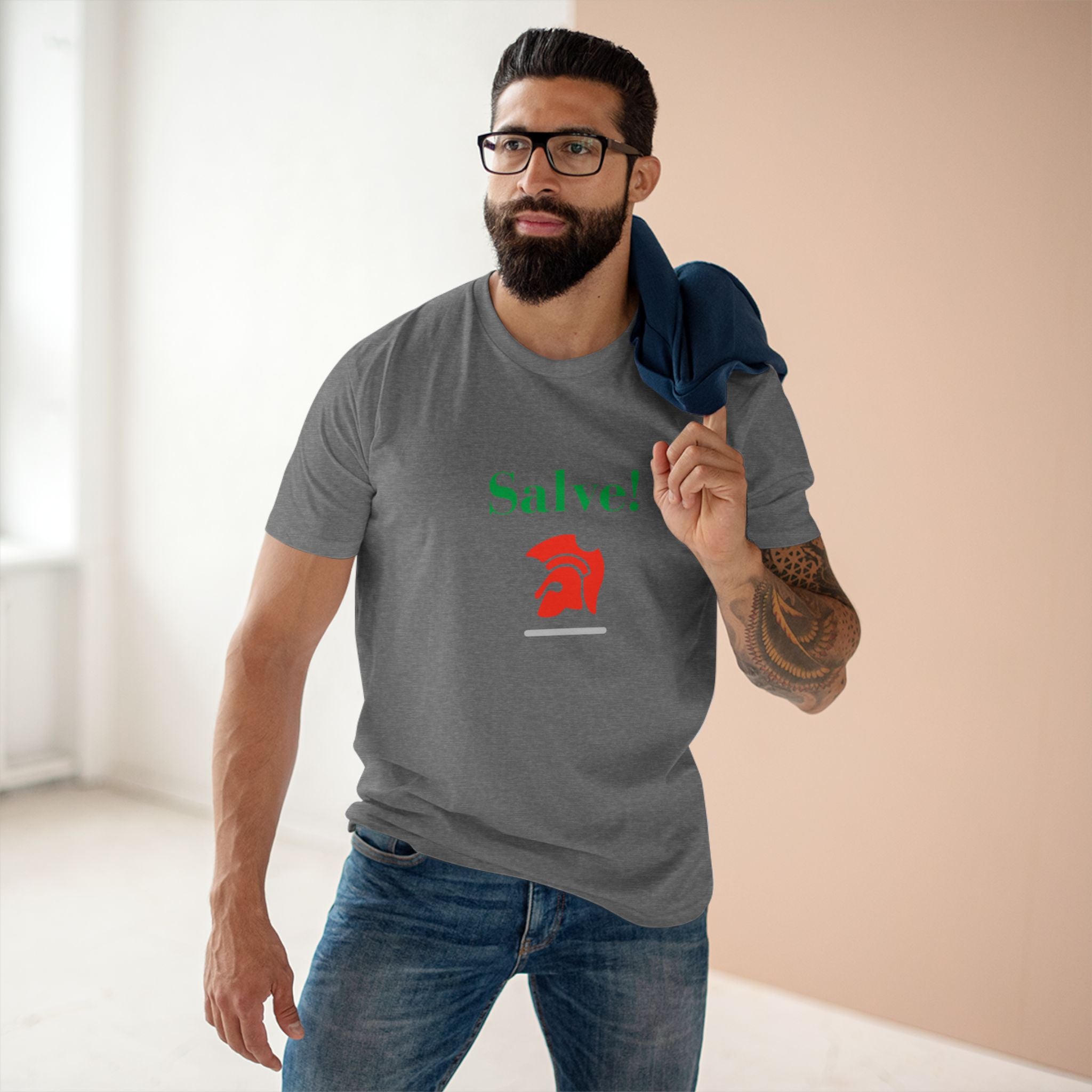 Salve! Roman Helmet Graphic Tee — Italian Heritage T‑Shirt