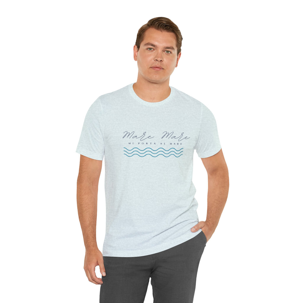 Italienisches Marken-Sommer-T-Shirt aus Jersey mit kurzen Ärmeln und italienischem Slogan: Mare Mare