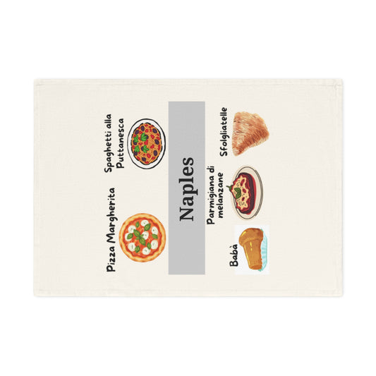 Naples-Themed Cotton Tea Towel, Culinary Towel, Kitchen Decor, Gift for Foodies, Souvenir from Italy, Italian Cuisine Art