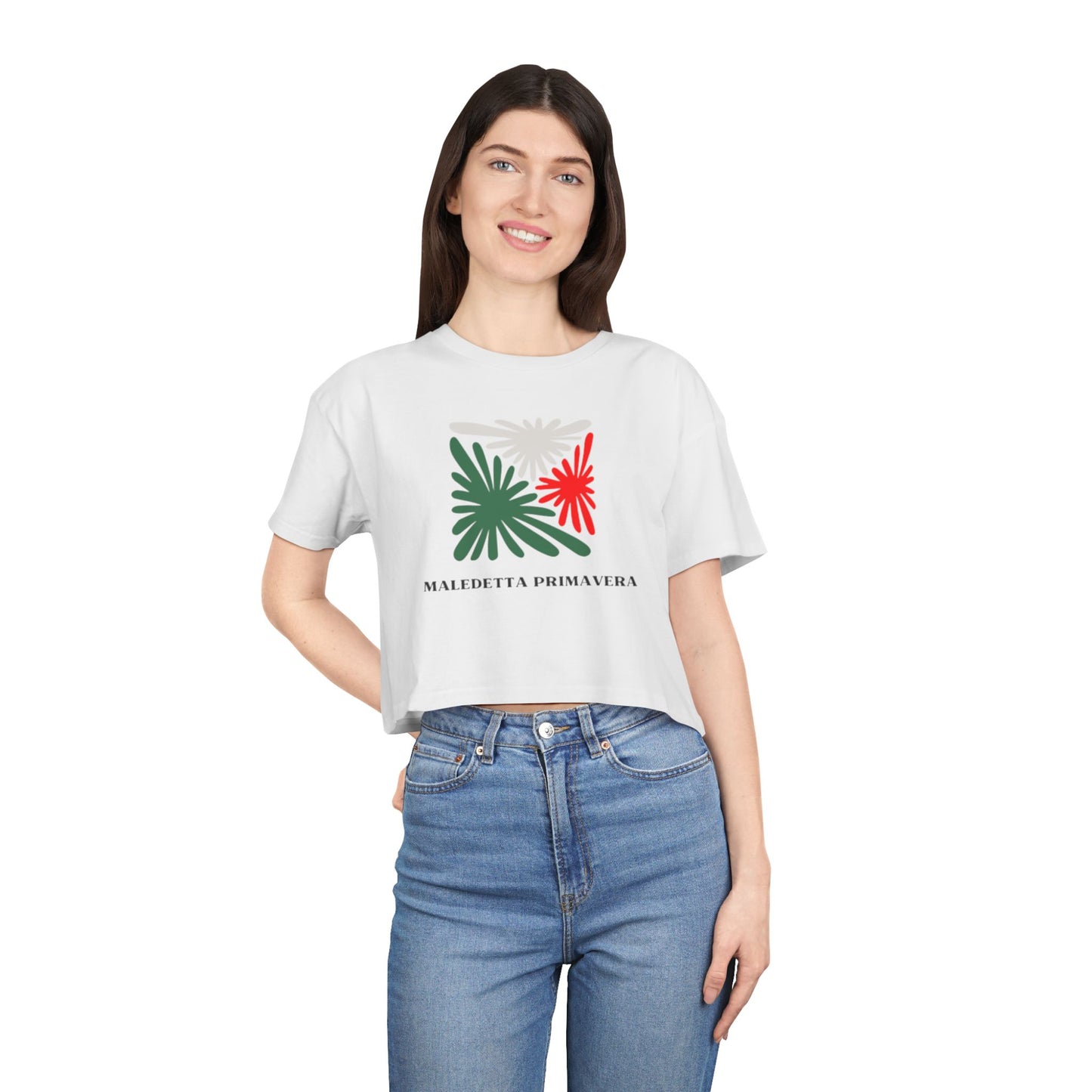 Spring Women's Crop Tee with Italian Design for Primavera (Spring in Italian)
