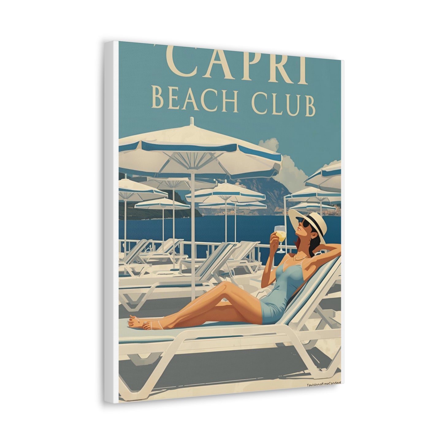 Capri Beach Club Retro-Leinwanddruck – Dekorative Wanddekoration