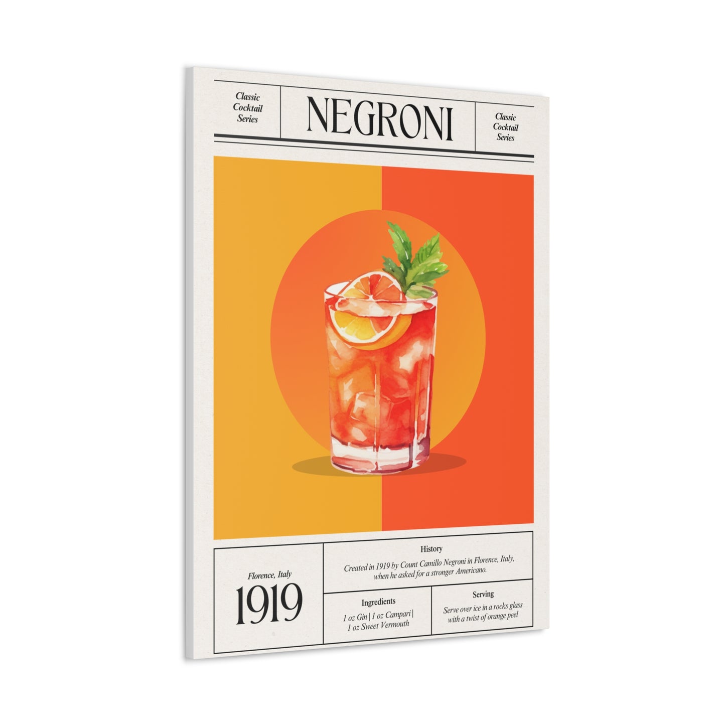Negroni Cocktail Canvas Print – Vintage Classic Cocktail Recipe Art Poster