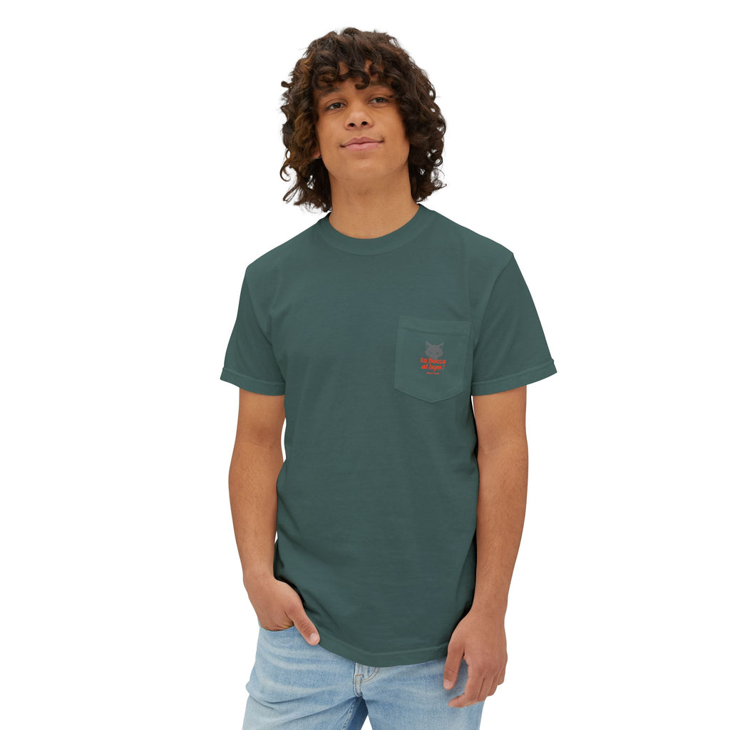 Faded Pocket T-Shirt — 'In bocca al lupo' Wolf Graphic Tee