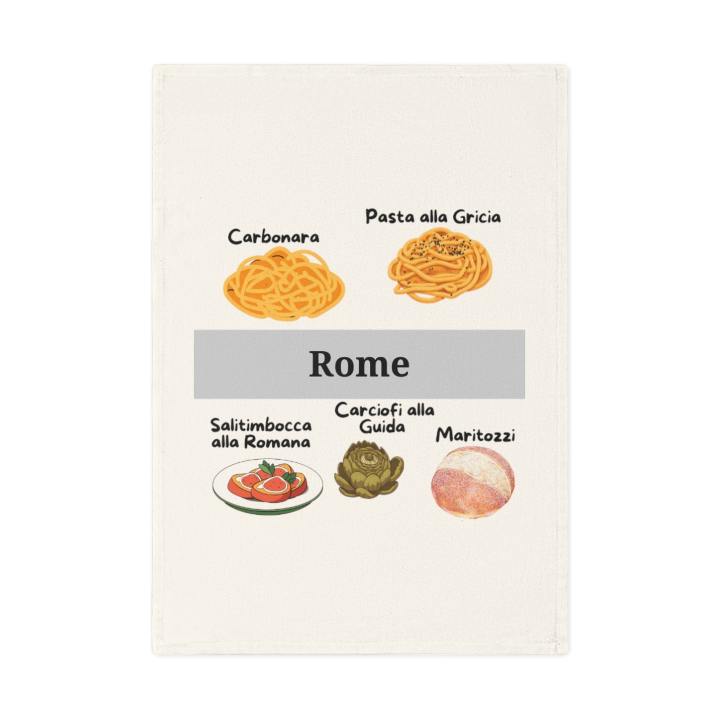 Rome Foodie Cotton Tea Towel, Kitchen Decor, Gift for Chefs, Culinary Souvenir, Cooking Lovers, Italian Cuisine Homeware