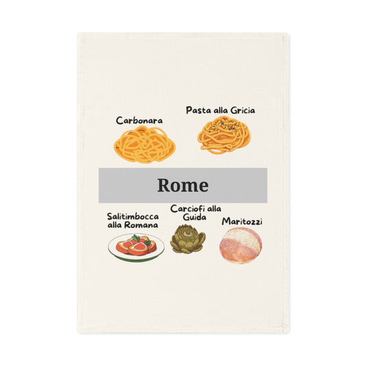 Rome Foodie Cotton Tea Towel, Kitchen Decor, Gift for Chefs, Culinary Souvenir, Cooking Lovers, Italian Cuisine Homeware