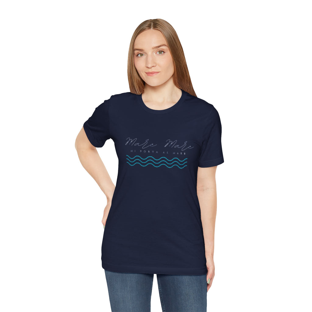 Italienisches Marken-Sommer-T-Shirt aus Jersey mit kurzen Ärmeln und italienischem Slogan: Mare Mare