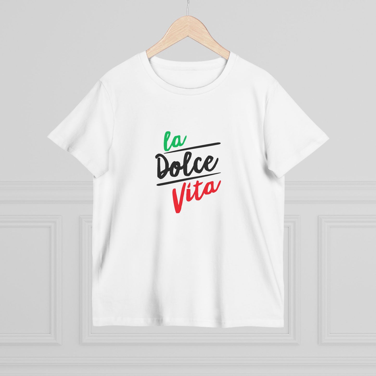 La Dolce Vita Women’s Tee — Italian Flag Script T-Shirt
