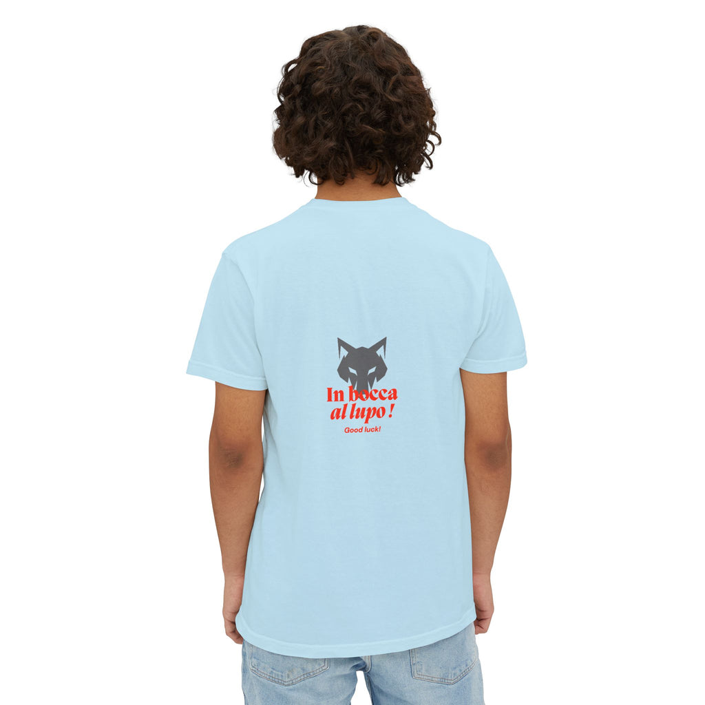 Faded Pocket T-Shirt — 'In bocca al lupo' Wolf Graphic Tee