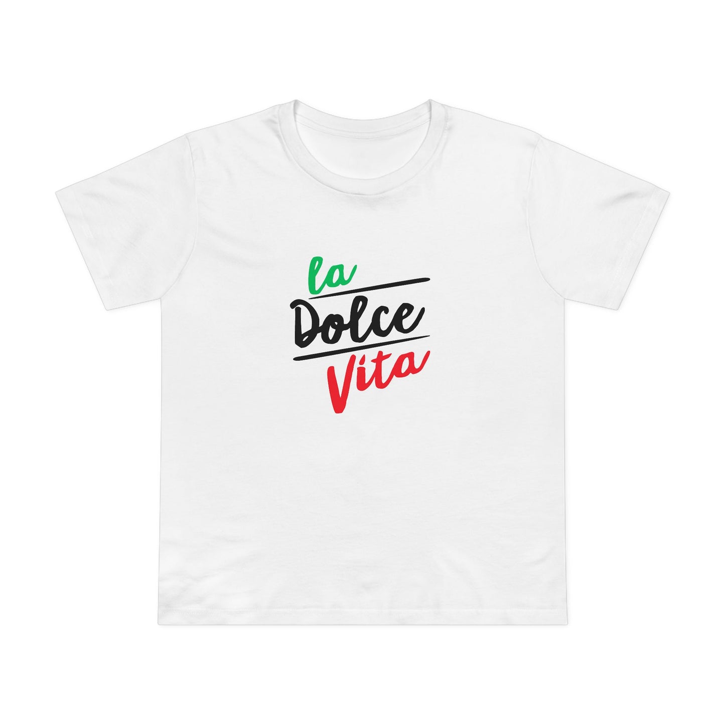 La Dolce Vita Women’s Tee — Italian Flag Script T-Shirt