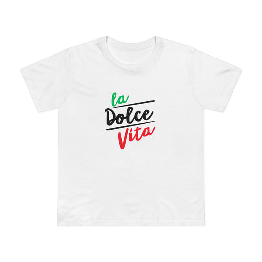 La Dolce Vita Women’s Tee — Italian Flag Script T-Shirt