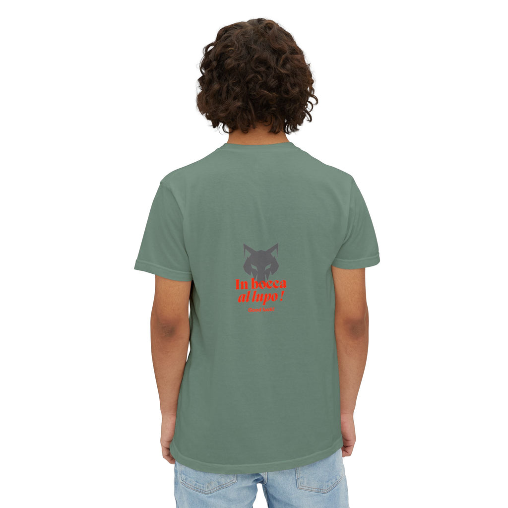 Faded Pocket T-Shirt — 'In bocca al lupo' Wolf Graphic Tee