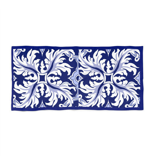 Elegant Italian Navy Majolica Print Beach Towel | Stylish Bathing Accessory for Summer Fun, Poolside Relaxation, Travel Essential, Gift for Beach Lovers