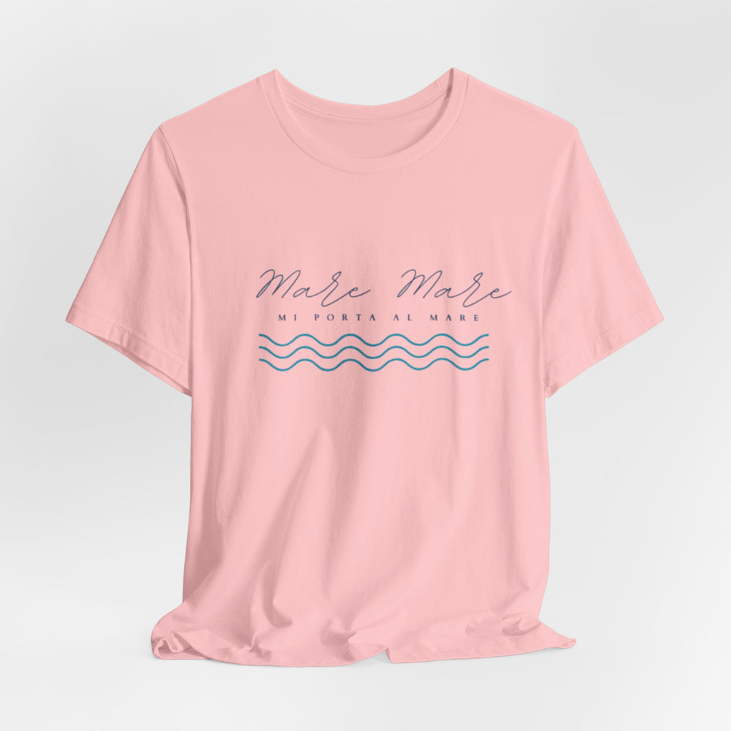 Italienisches Marken-Sommer-T-Shirt aus Jersey mit kurzen Ärmeln und italienischem Slogan: Mare Mare