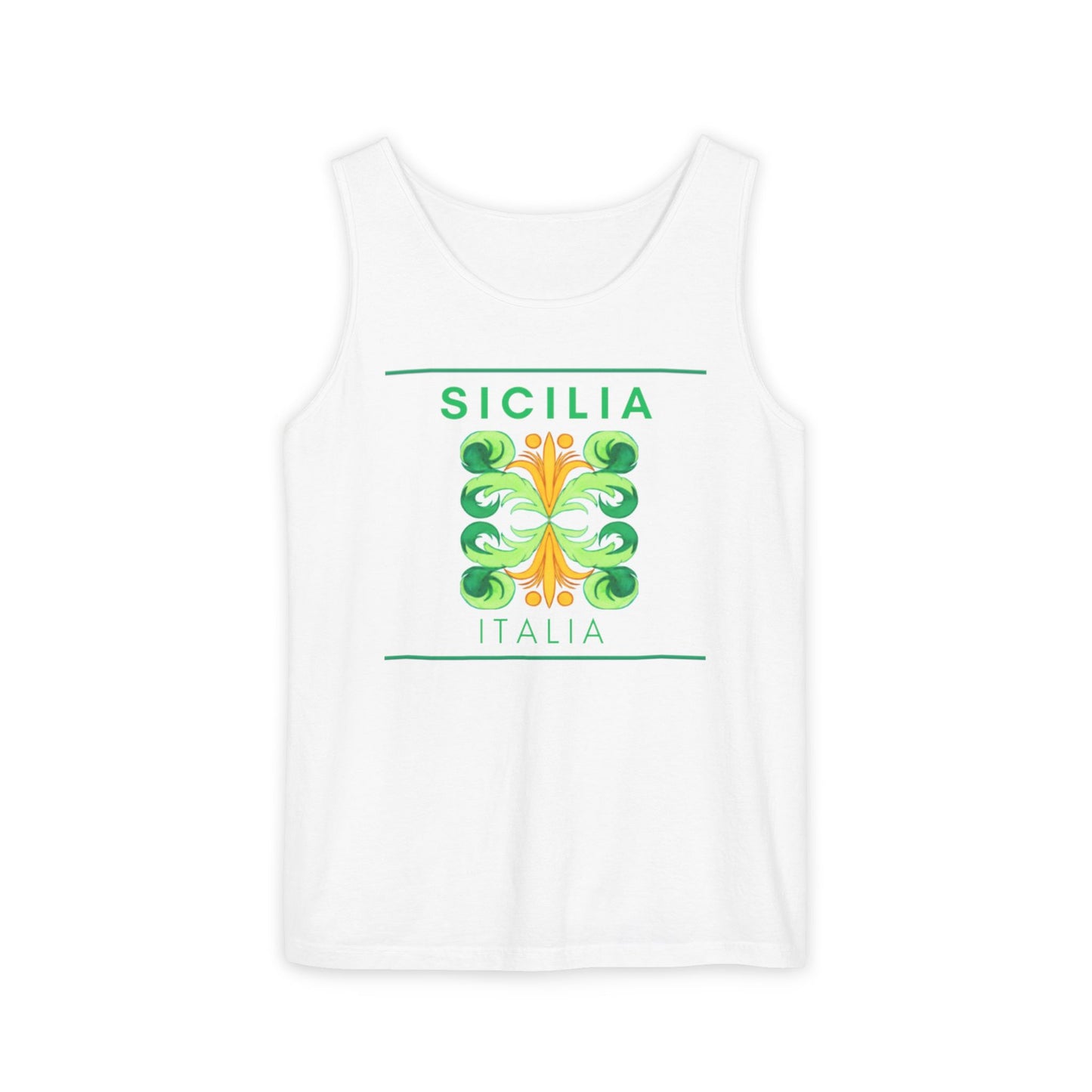Sicilian Heritage Tank Top, Unisex Summer Apparel, Travel Shirt, Beachwear, Vacation Outfit, Gifts for Italy Lovers