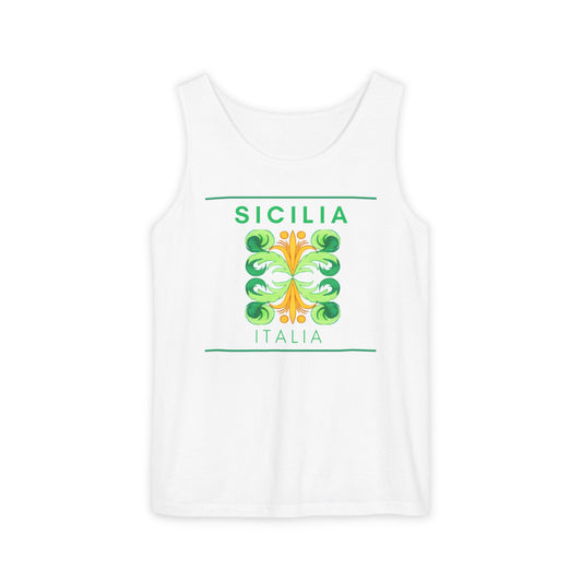 Sicilian Heritage Tank Top, Unisex Summer Apparel, Travel Shirt, Beachwear, Vacation Outfit, Gifts for Italy Lovers