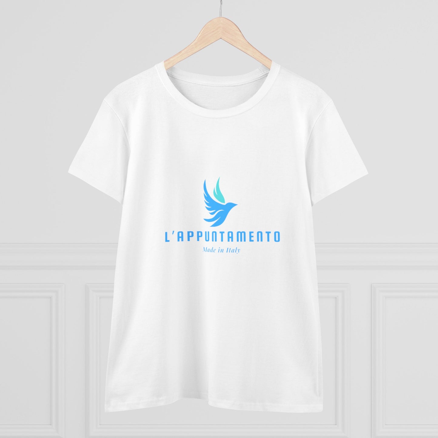 L'Appuntamento Italian Logo Women's Tee — Blue Bird Minimalist Cotton T-Shirt