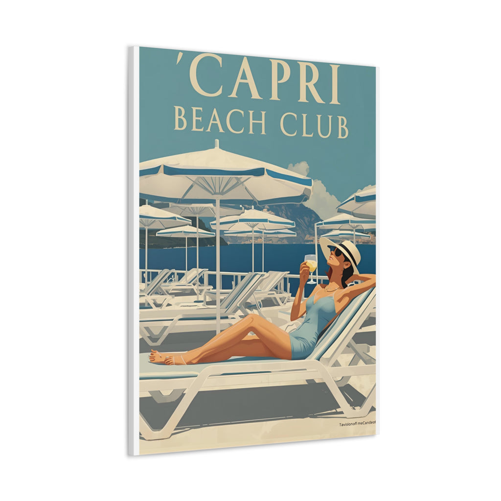Capri Beach Club Retro Canvas Print - Decorative Wall Art