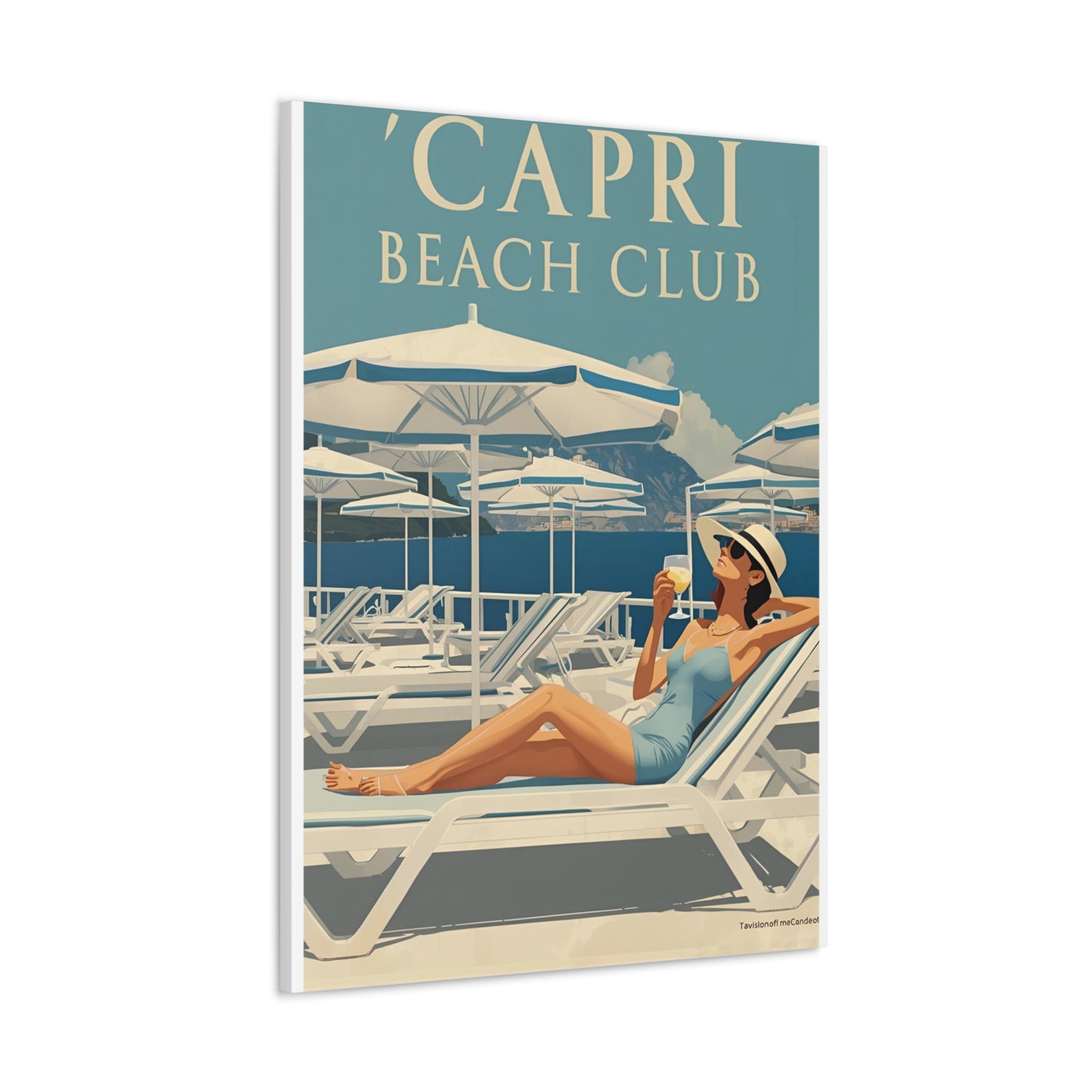 Capri Beach Club Retro-Leinwanddruck – Dekorative Wanddekoration