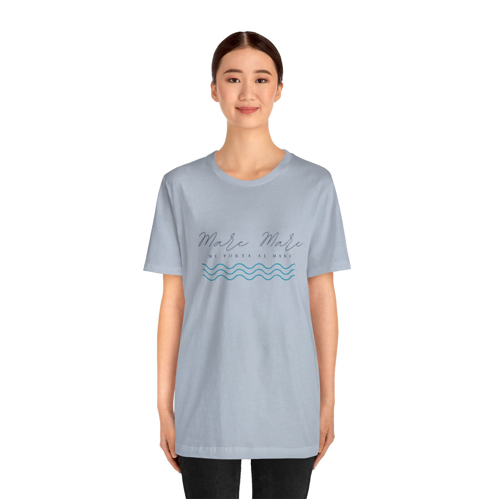 Italienisches Marken-Sommer-T-Shirt aus Jersey mit kurzen Ärmeln und italienischem Slogan: Mare Mare