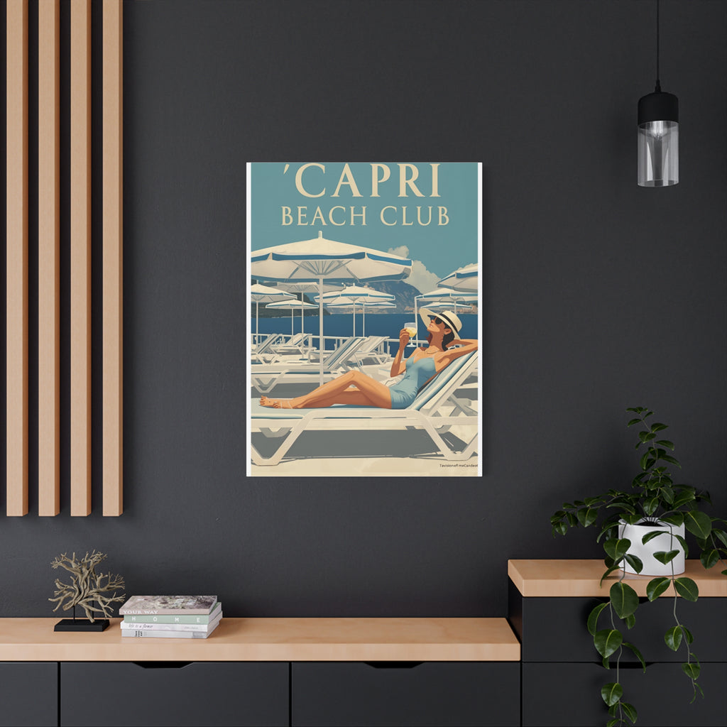 Capri Beach Club Retro Canvas Print - Decorative Wall Art