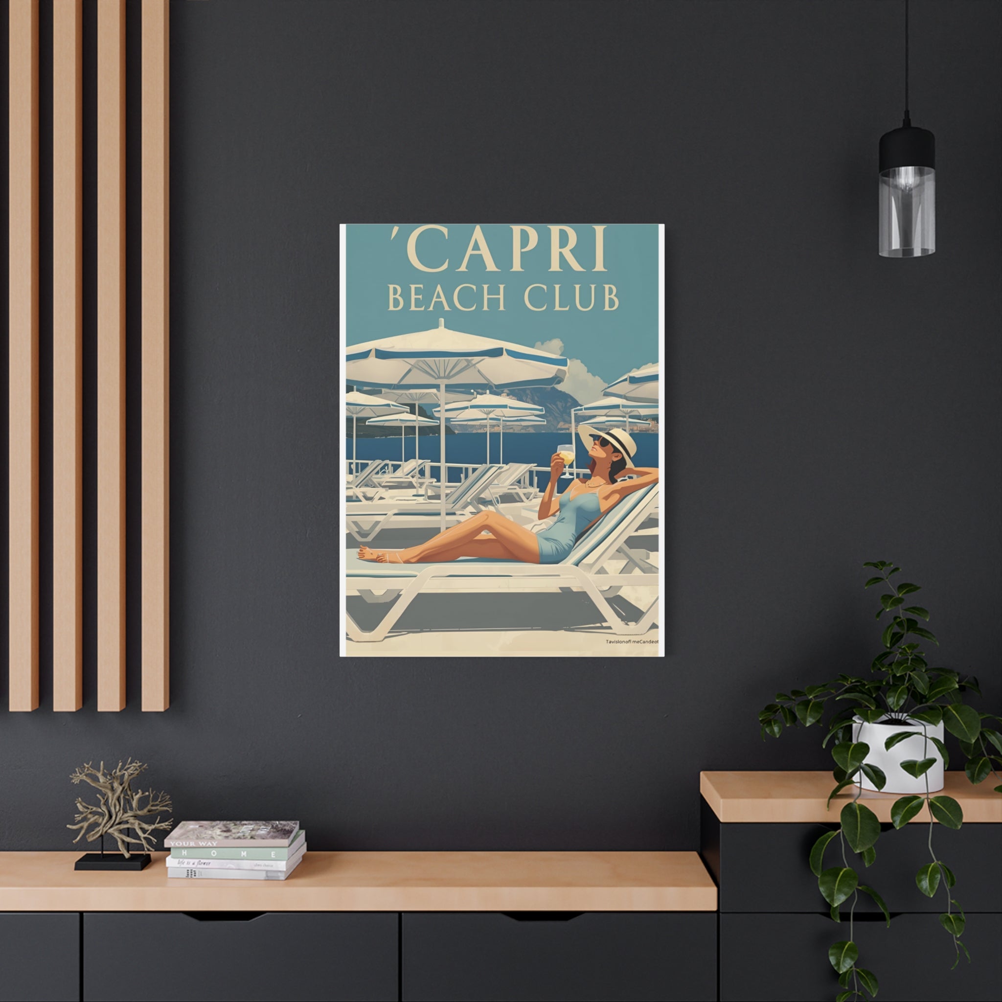 Capri Beach Club Retro Canvas Print - Decorative Wall Art
