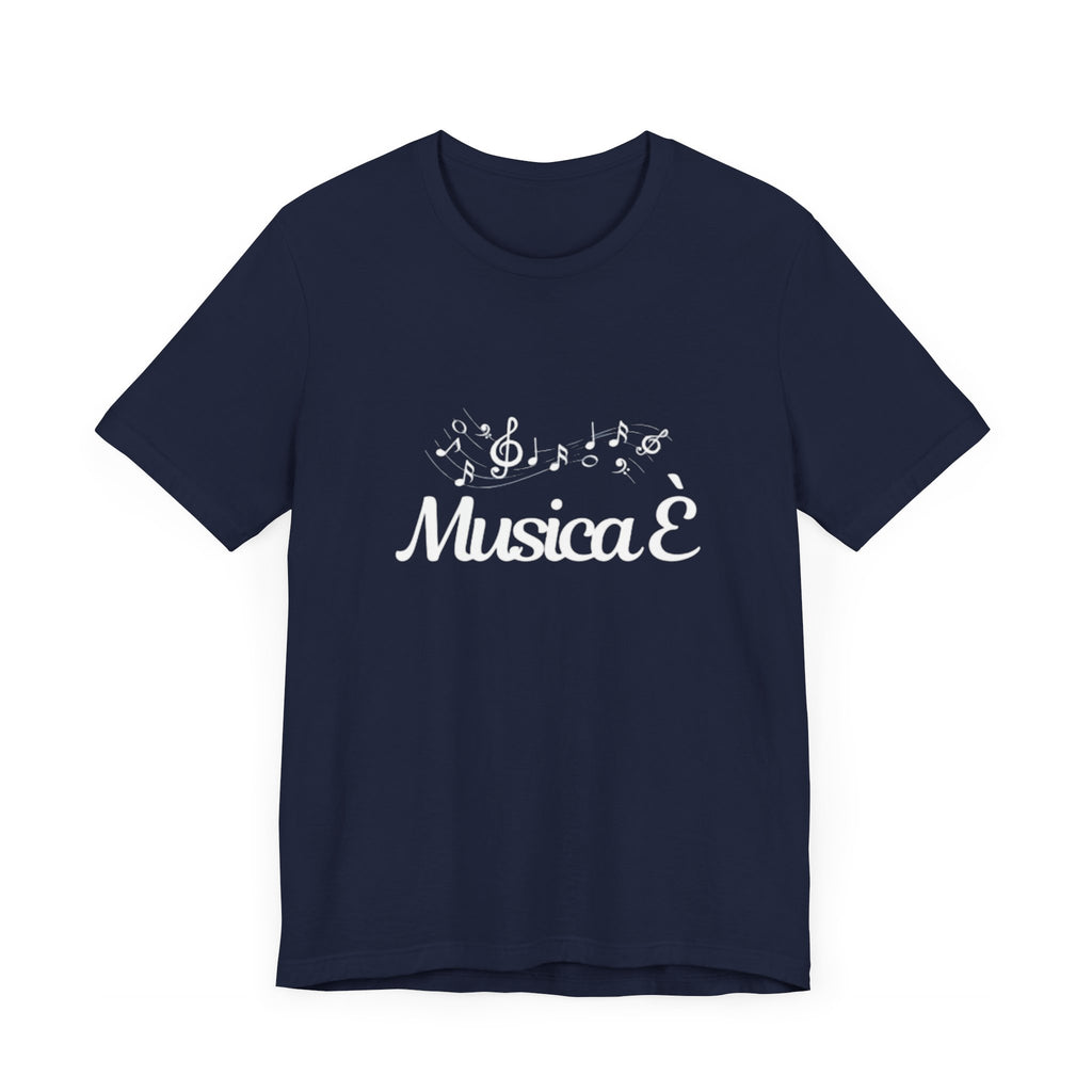 Italienisches Marken-T-Shirt aus Jersey mit kurzen Ärmeln: "Musica è..." (Musik ist...)