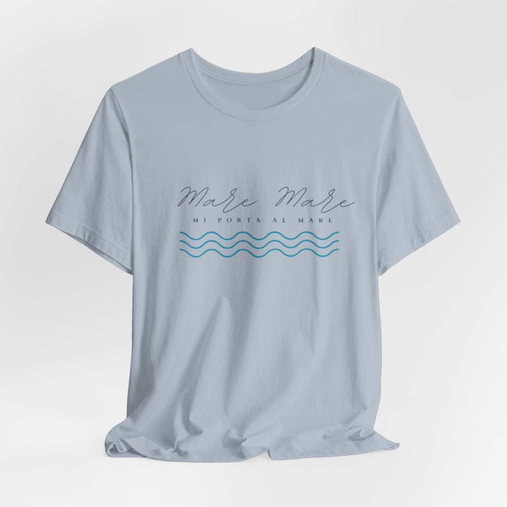 Italienisches Marken-Sommer-T-Shirt aus Jersey mit kurzen Ärmeln und italienischem Slogan: Mare Mare