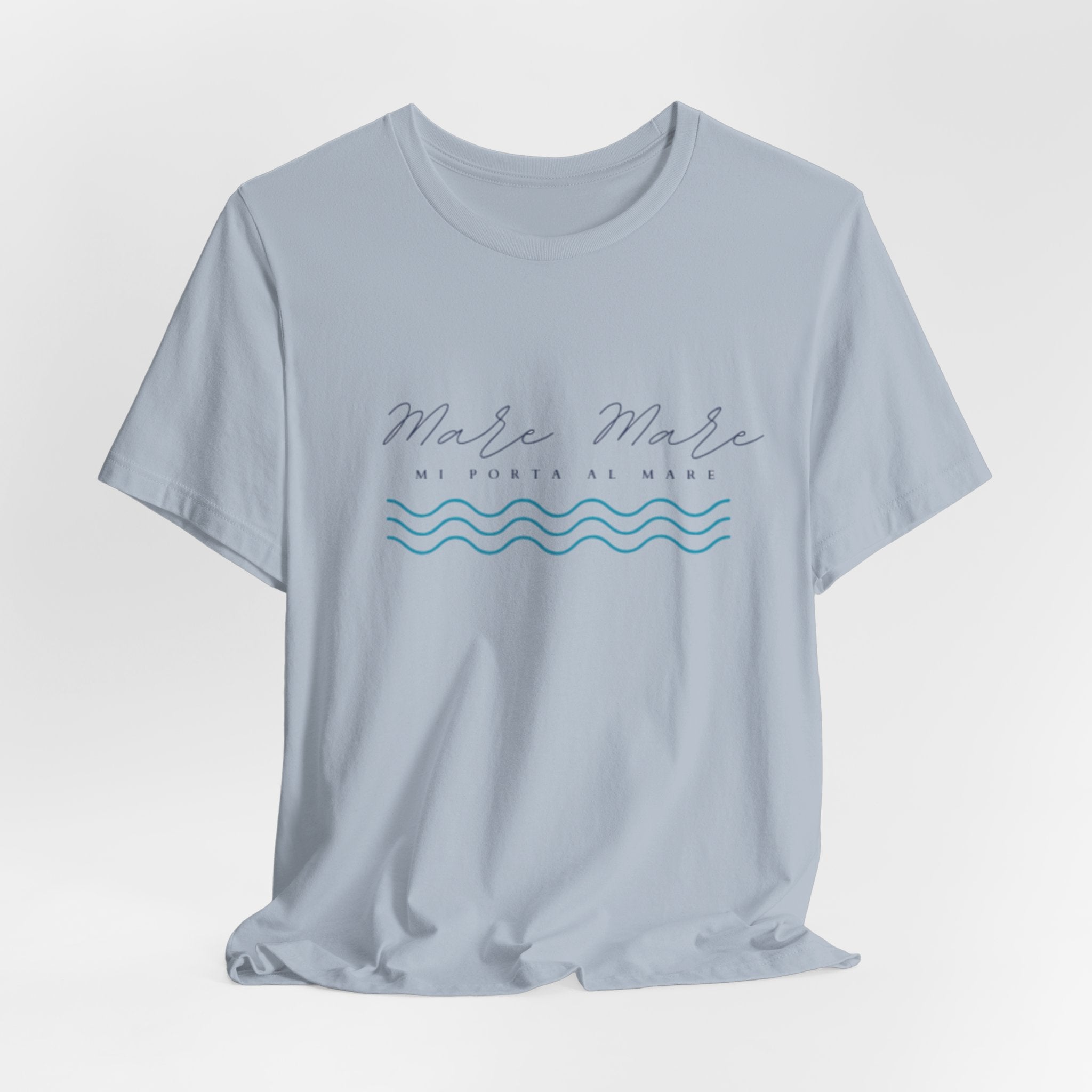 Italienisches Marken-Sommer-T-Shirt aus Jersey mit kurzen Ärmeln und italienischem Slogan: Mare Mare