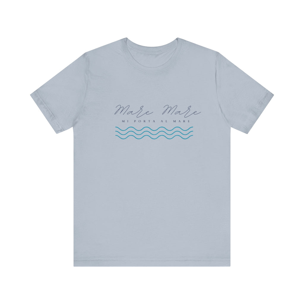 Italienisches Marken-Sommer-T-Shirt aus Jersey mit kurzen Ärmeln und italienischem Slogan: Mare Mare