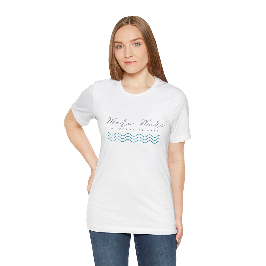 Italienisches Marken-Sommer-T-Shirt aus Jersey mit kurzen Ärmeln und italienischem Slogan: Mare Mare