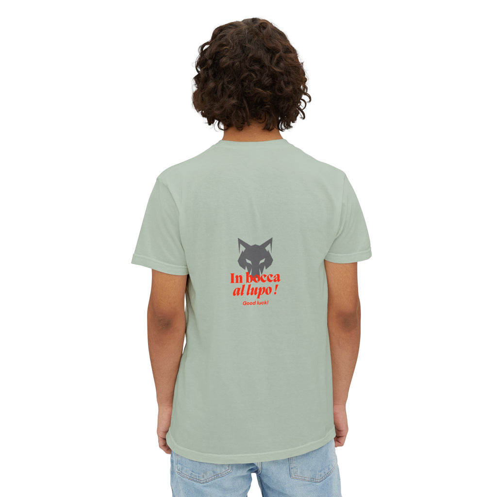 Faded Pocket T-Shirt — 'In bocca al lupo' Wolf Graphic Tee