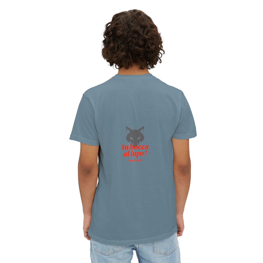 Faded Pocket T-Shirt — 'In bocca al lupo' Wolf Graphic Tee