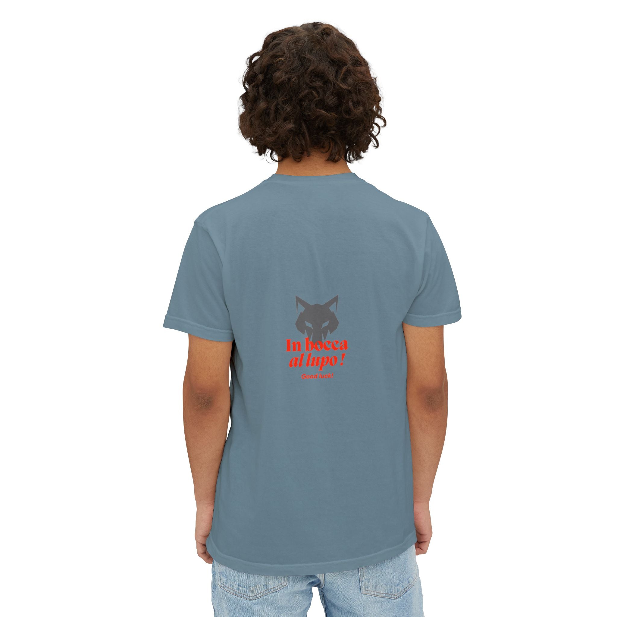 Faded Pocket T-Shirt — 'In bocca al lupo' Wolf Graphic Tee