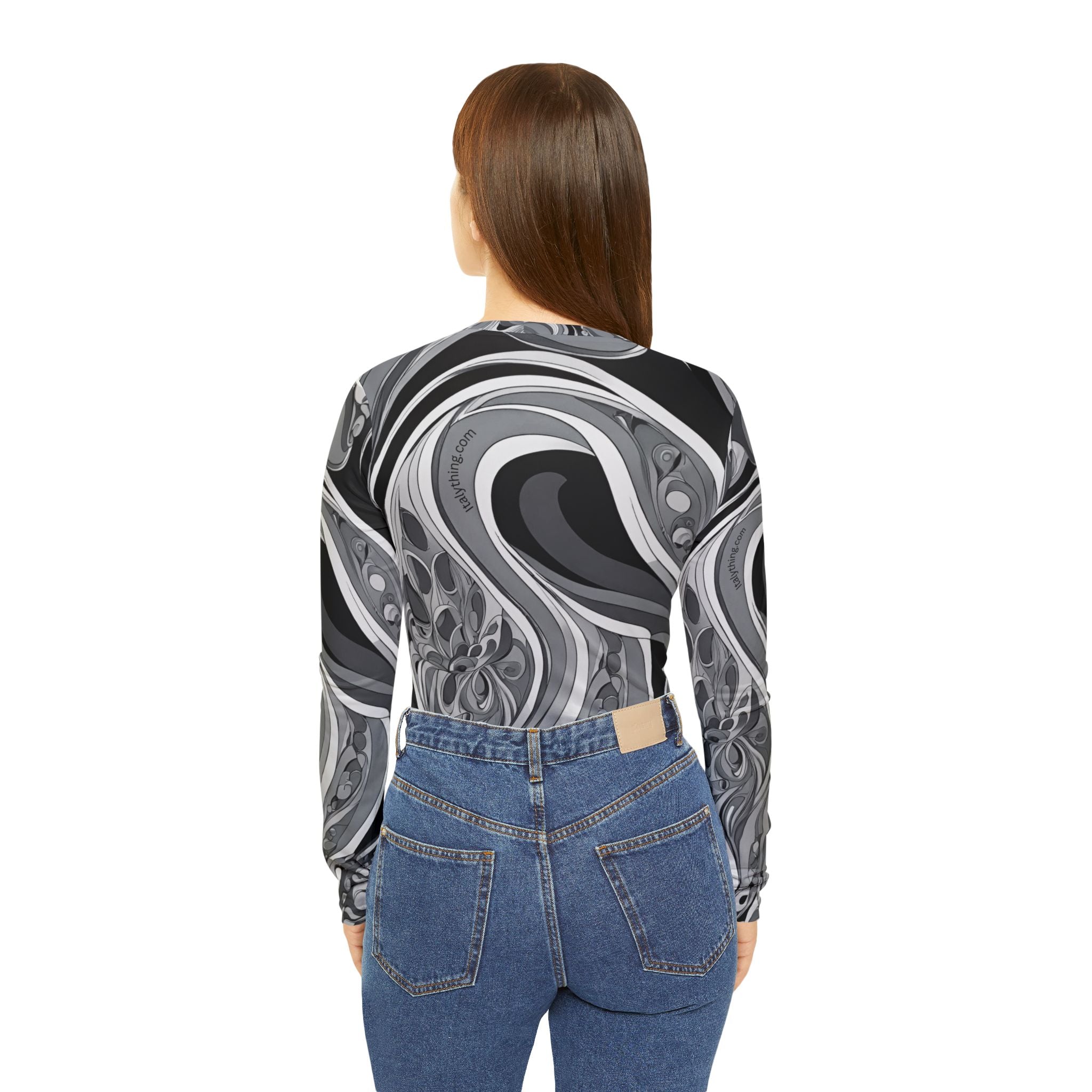 Schickes Pucci-inspiriertes Hemd mit Printärmeln und V-Ausschnitt, trendige Damenmode, perfekt für Arbeit und Reisen