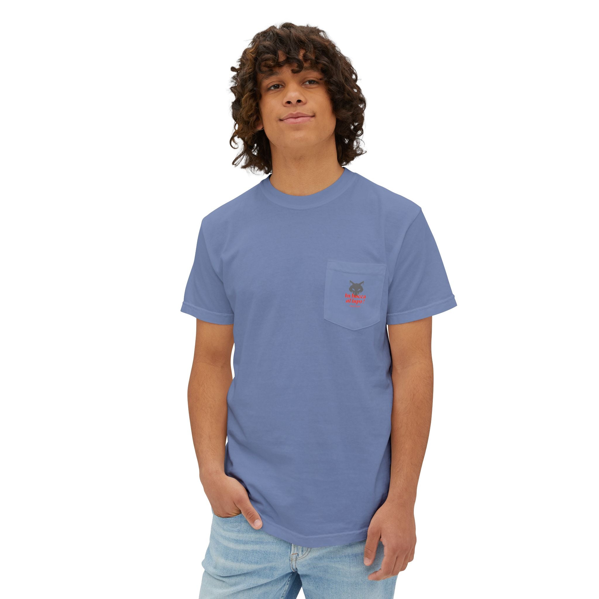 Faded Pocket T-Shirt — 'In bocca al lupo' Wolf Graphic Tee
