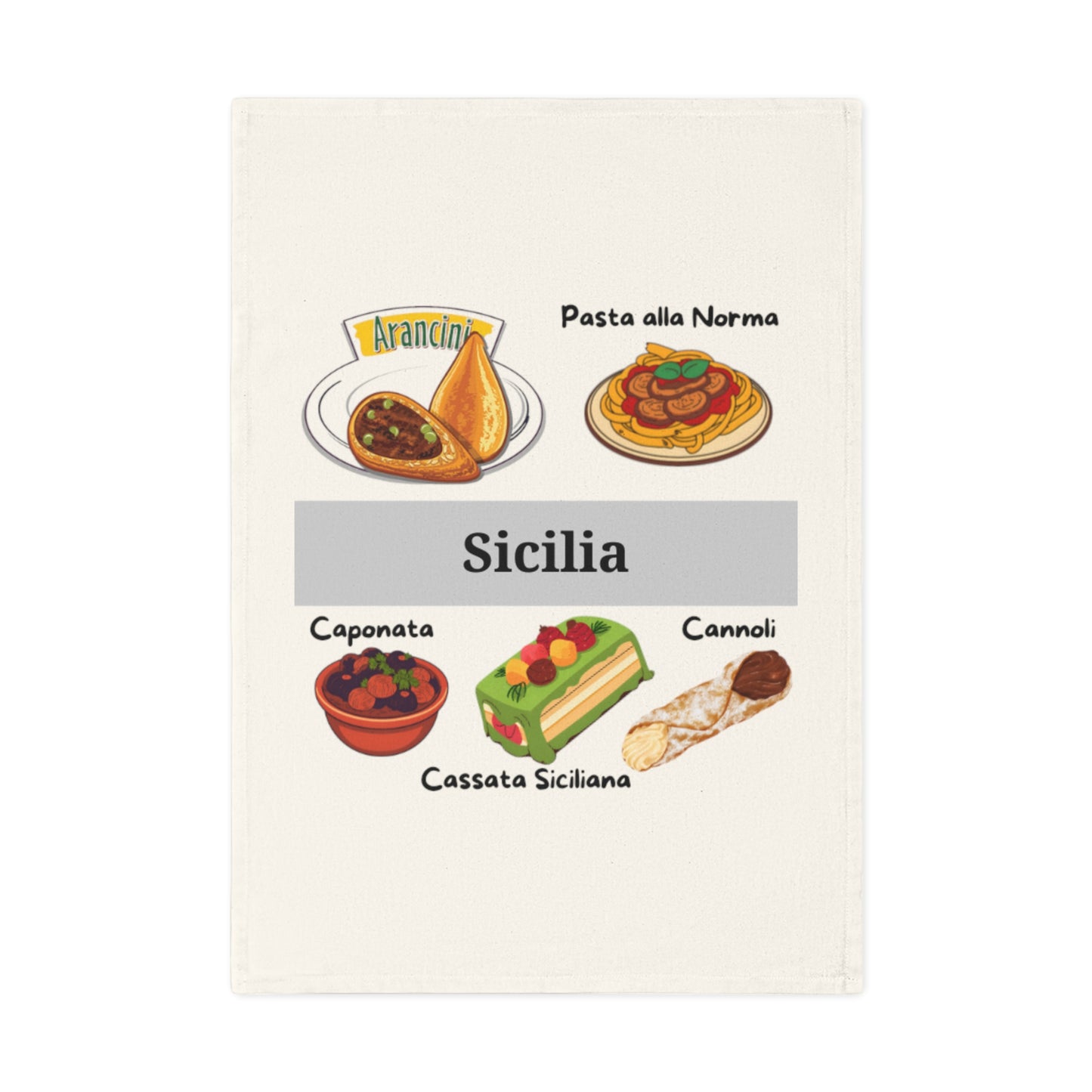Sicilian Culinary Cotton Tea Towel, Italian Kitchen Decor, Foodie Gift, Gourmet Cooking, Housewarming Gift, Christmas Gift
